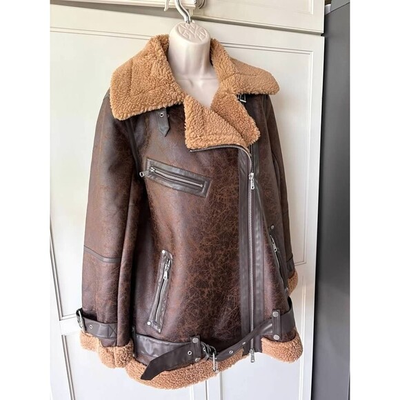 AVEC LES FILLES Faux Shearling Moto Jacket- SZ S & M- NWT - Picture 3 of 5